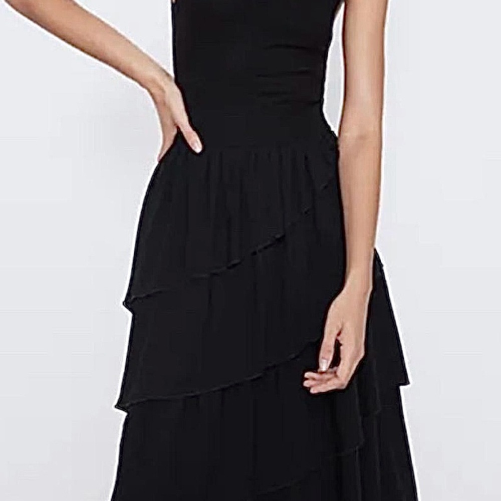 Zara black cotton midi dress with ruffle